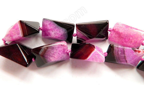 Black Fuchsia Fire Agate  -  Double Side Pyramid, Faceted Rectangle 16"