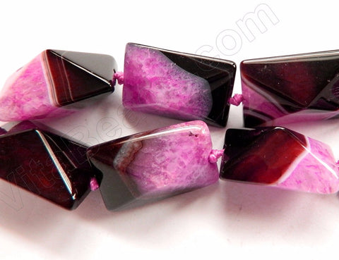 Black Fuchsia Fire Agate  -  Double Side Pyramid, Faceted Rectangle 16"