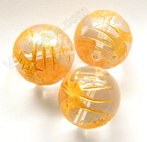 Natural Crystal AAA   Carved Gold Dragon Round Bead