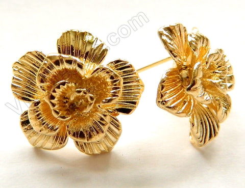 Gold Plated Copper Carved Rose Earring Set