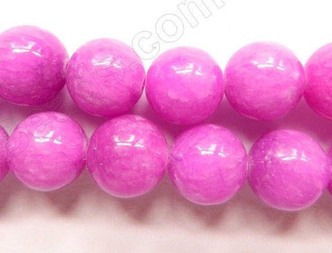 Fuchsia Pink Mashan Jade  -  Big Smooth Round Beads 16"