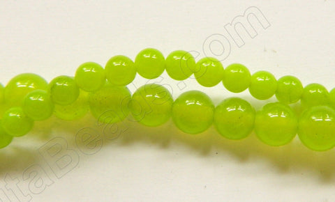 Bright Olive Malay Jade  -  Smooth Round Beads