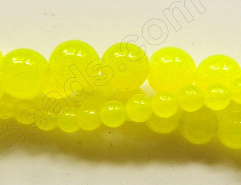 Bright Yellow Malay Jade  -  Smooth Round Beads