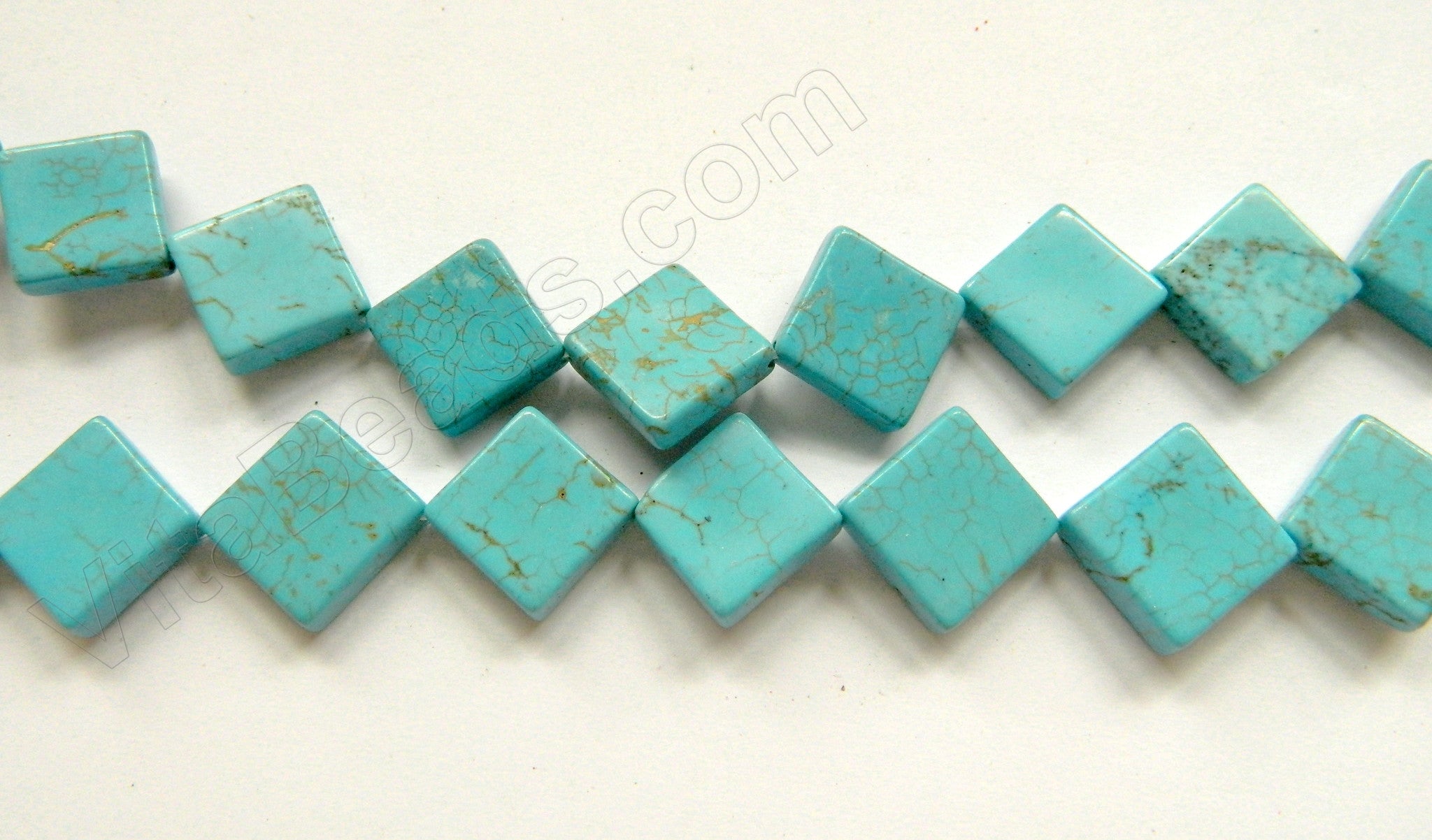 Cracked Blue Chinese Turquoise  -  Flat Diamond  16"    14 mm