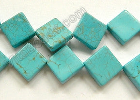 Cracked Blue Chinese Turquoise  -  Flat Diamond  16"    14 mm