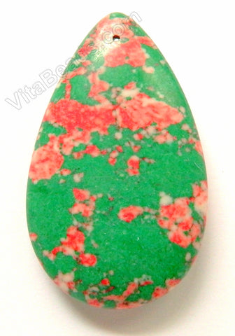 Pendant - Smooth Teardrop Mixed Turquoise Green w/ Pink