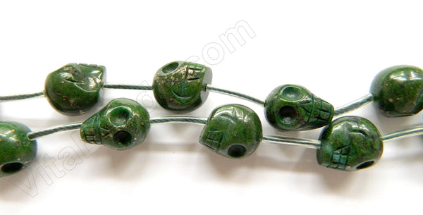 Green Pyrite AAA  -  Carved Skull Strand  16"