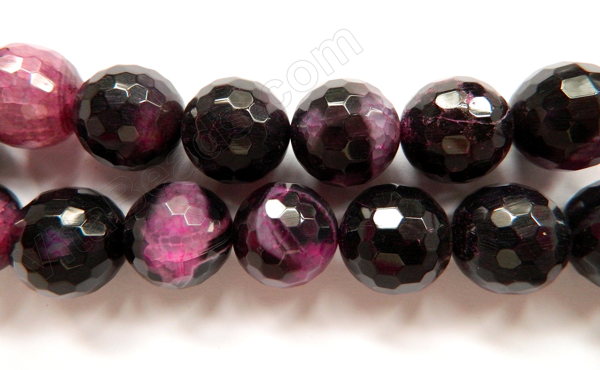 Fire Agate Fuchsia & Black  -  Faceted Round  16"