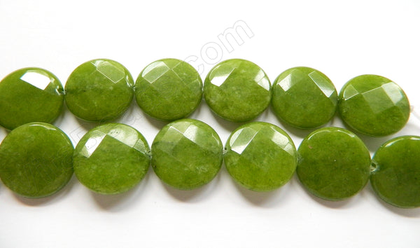 Olive Jade  -  Faceted Coin  16"