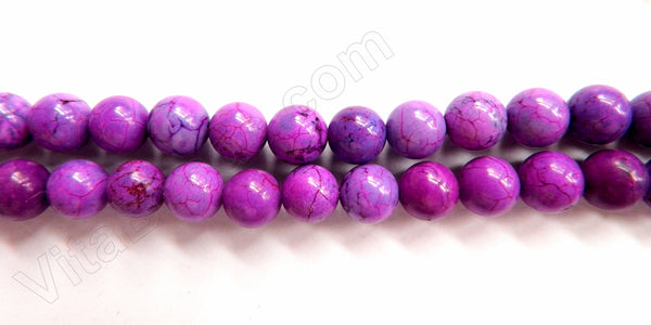 Purple Fuchsia Cracked Turquoise - Smooth Round Beads   16"     10 mm