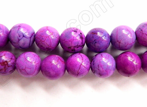 Purple Fuchsia Cracked Turquoise - Smooth Round Beads   16"     10 mm