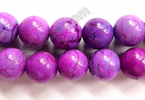 Purple Fuchsia Cracked Turquoise - Smooth Round Beads   16"     10 mm