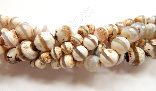 DZi Agate Light Brown w/ Grey Line  -  Faceted Round