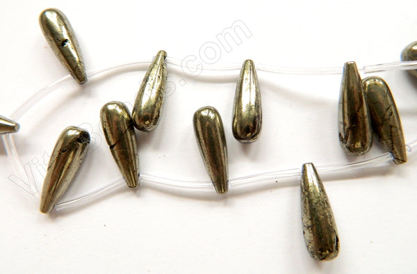 Pyrite  -  Smooth Top-drilled Long Teardrops 16"