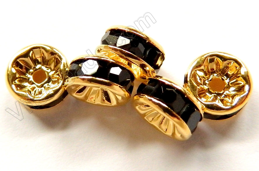 Rhinestones Spacer - Gold Black Onyx Rondels