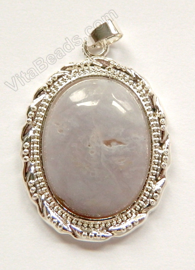 Pendant - Smooth Oval w/ Bail Grey Brazilian Agate Light