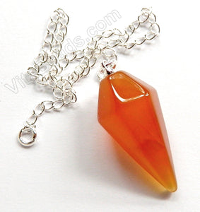 Faceted Pendulum Pendant with 8" Silver Chain - Natural Carnelian