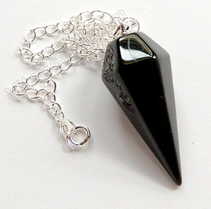 Faceted Pendulum Pendant with 8" Silver Chain - Black Onyx