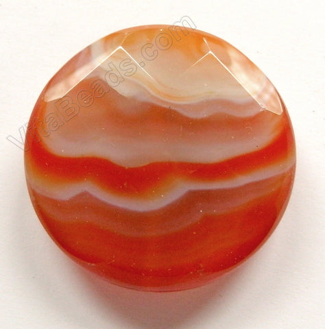 Thick Faceted Round Pendant - Natural Carnelian Light