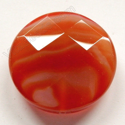Thick Faceted Round Pendant - Natural Carnelian Dark