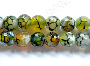 Yellow Green White Fire Agate  -  Faceted Round 16"