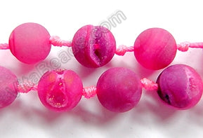 Frosted Fuchsia Agate w/ Crystal Knot  -  Smooth Round Beads  16"   12 mm