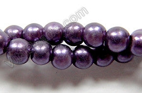 Glass Pearl   -  Dark Purple  -  Smooth Round  16"  6mm