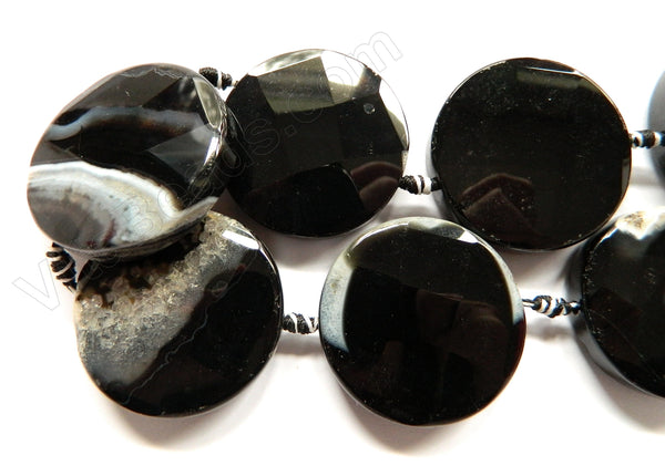 Black Sardonix Agate w Quartz  -  Thick Faceted Coin  16"
