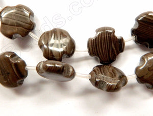 Coffee Jasper  -  Puff Cross Flower Strand  16"