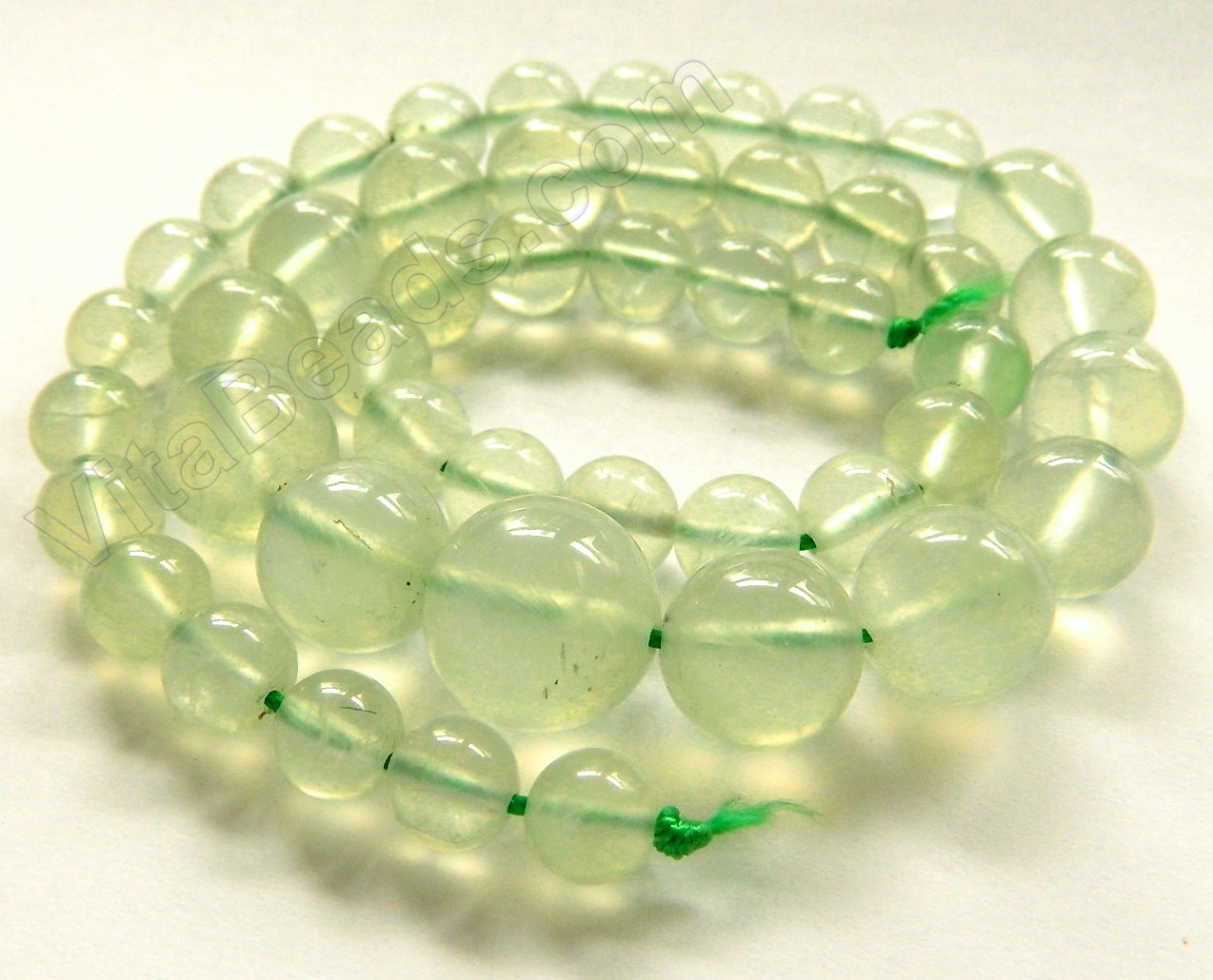 Green Fluroite - Graduated Smooth Round Necklace 16"   8 - 14 mm