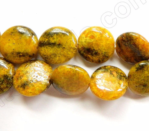 Dyed Yellow Orange Chinese Turquoise  -  Puff Coins 16"