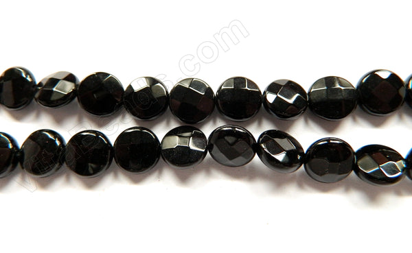 Black Onyx AAA  -  Faceted Coins  16"