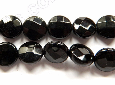 Black Onyx AAA  -  Faceted Coins  16"