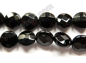 Black Onyx AAA  -  Faceted Coins  16"