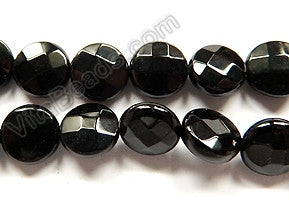 Black Onyx AAA  -  Faceted Coins  16"     10 mm