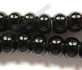 Black Onyx AA  -  Big Smooth Rondels  16"     14 x 10  mm