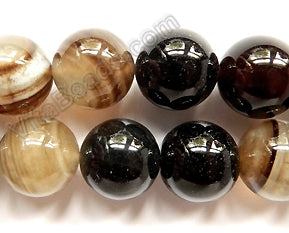 Black Brown Sardonix Agate AA  -  Big Smooth Round Beads  16"