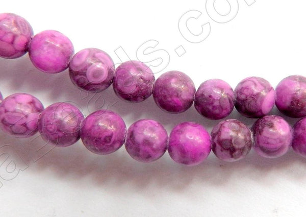 Fuchsia Ocean Fossil  -  Smooth Round Beads  16"     10 mm