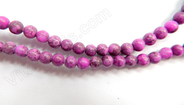 Fuchsia Ocean Fossil  -  Smooth Round Beads  16"     10 mm