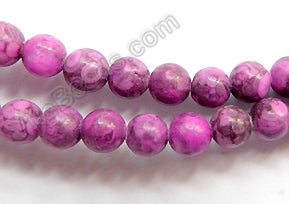 Fuchsia Ocean Fossil  -  Smooth Round Beads  16"     10 mm