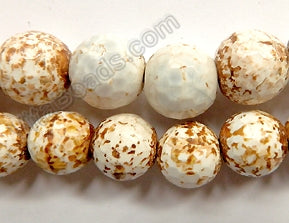 White Fire Agate w Brown  -  Faceted Round 16"