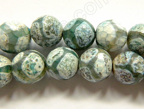 DZi Agate Light Green Web Line  -  Faceted Round  15"