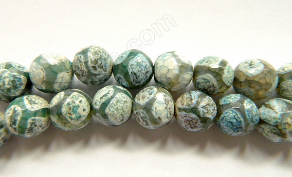 DZi Agate Light Green Web Line  -  Faceted Round  15"