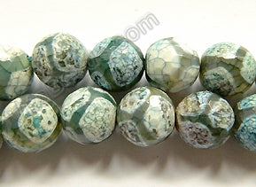 DZi Agate Light Green Web Line  -  Faceted Round  15"