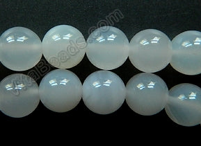White Blue Chalceony Natural  A  -  Smooth Round  16"    10 mm