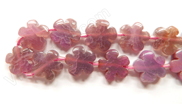 Purple Red Fire Agate  -  Carved 5 Petal Flower Strand  16"    18 mm