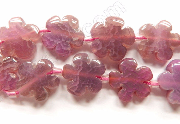 Purple Red Fire Agate  -  Carved 5 Petal Flower Strand  16"    18 mm