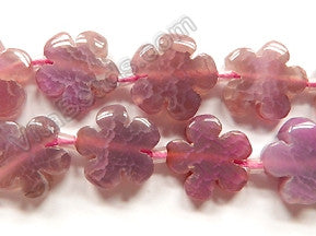 Purple Red Fire Agate  -  Carved 5 Petal Flower Strand  16"    18 mm