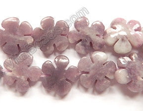 Lilac Stone, Purple Aventurine  -  Carved 5 Petal Flower Strand  16"
