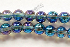 Blue Purple Coated Natural Crystal AAA  -  Smooth Round 16"